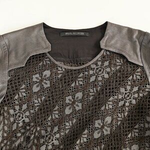 Beate Heymann Street Couture Brown Lace and Faux Leather Blouse- Size 8